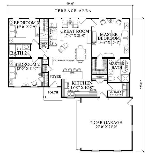 Ranch Traditional Level One of Plan 57069