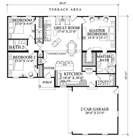 House Plan 57069 First Level Plan