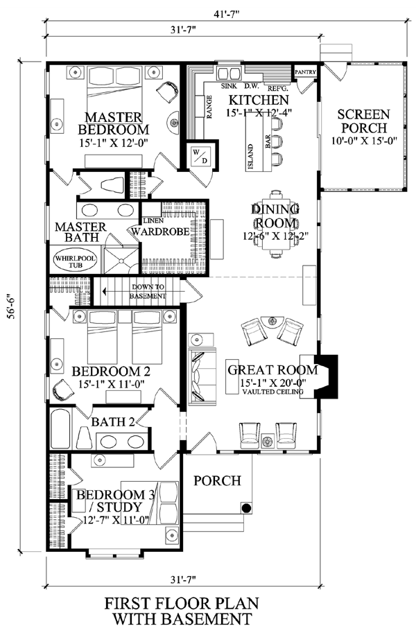 Contemporary Craftsman Alternate Level One of Plan 57070