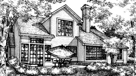 Country Rear Elevation of Plan 57320