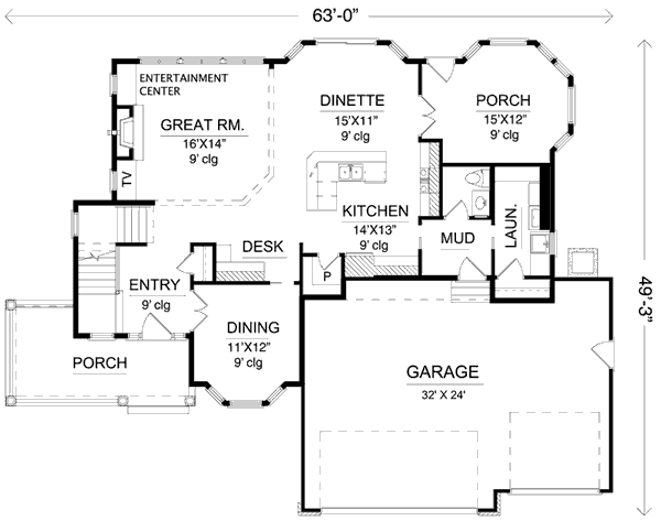 Country European Farmhouse Level One of Plan 57323