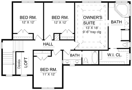 House Plan 57323 Second Level Plan