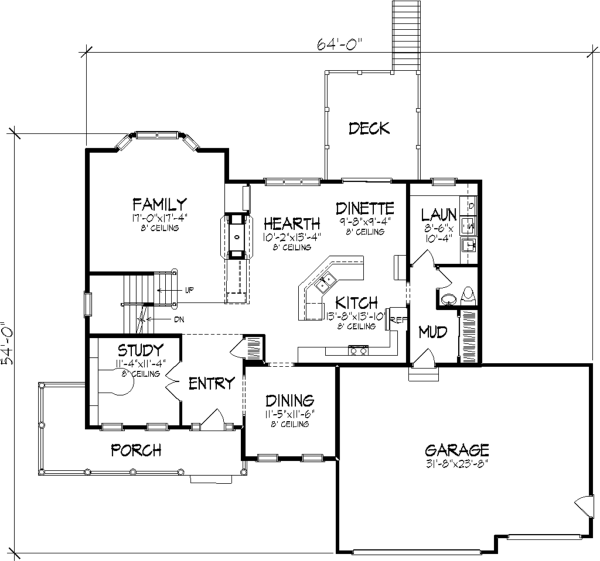 Country Farmhouse Level One of Plan 57336