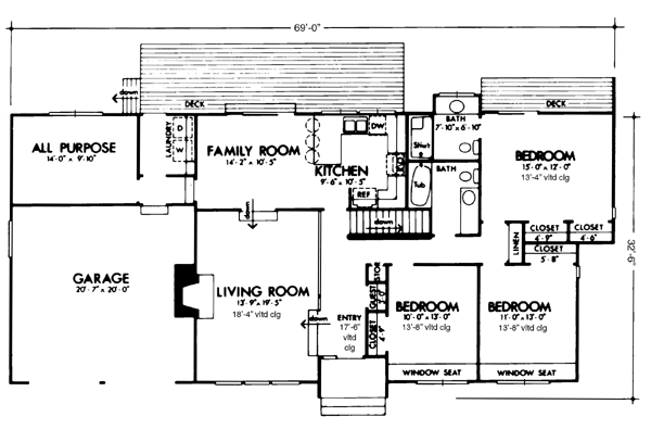 One-Story Ranch Level One of Plan 57341