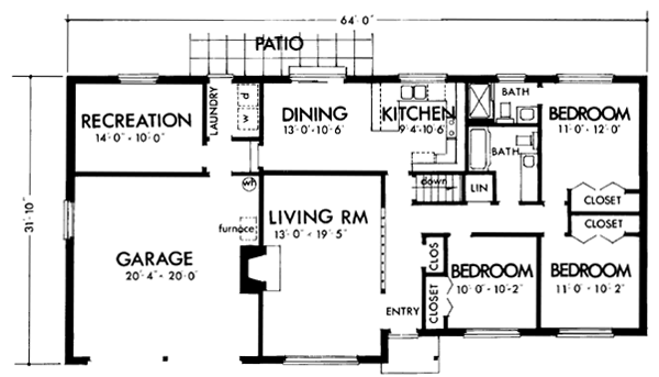 One-Story Ranch Level One of Plan 57342