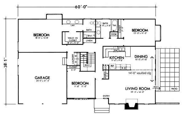 One-Story Ranch Level One of Plan 57346