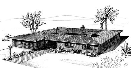 Prairie Style Retro Southwest Elevation of Plan 57353