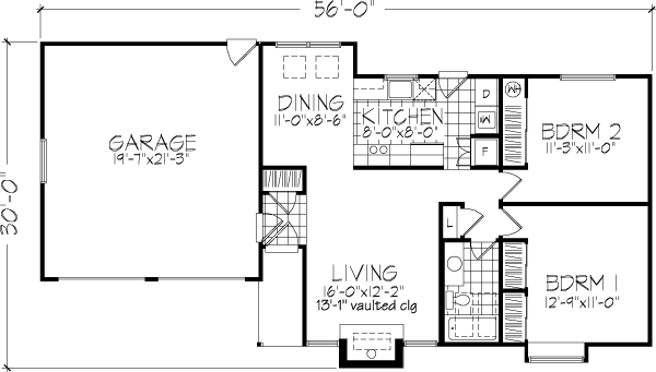 One-Story Ranch Level One of Plan 57360