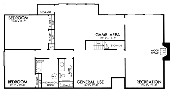 One-Story Ranch Lower Level of Plan 57382