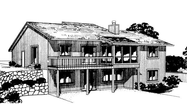 One-Story Rear Elevation of Plan 57384