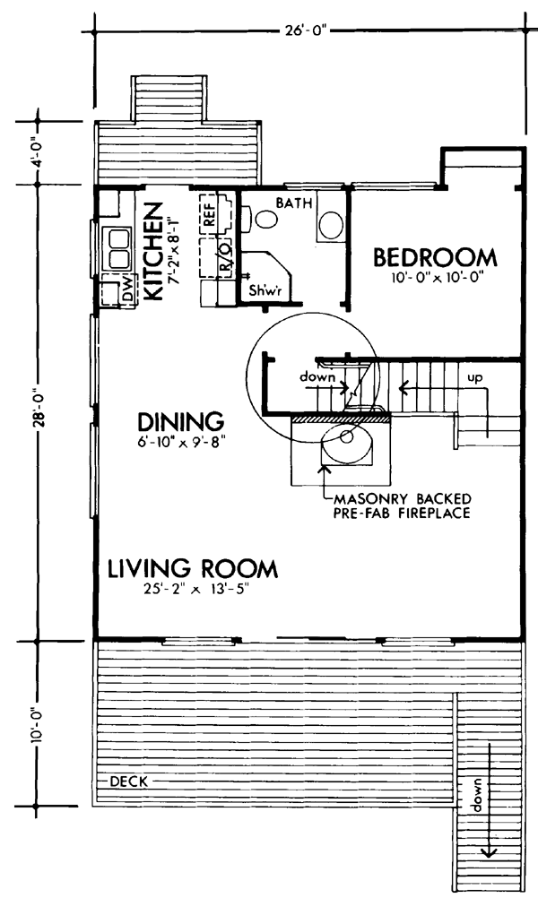 Cabin Contemporary Cottage Narrow Lot Level One of Plan 57391