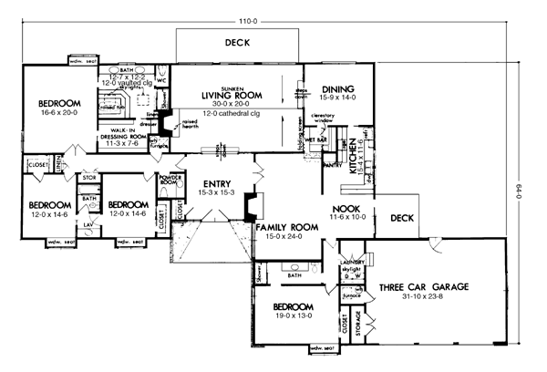 One-Story Ranch Level One of Plan 57396