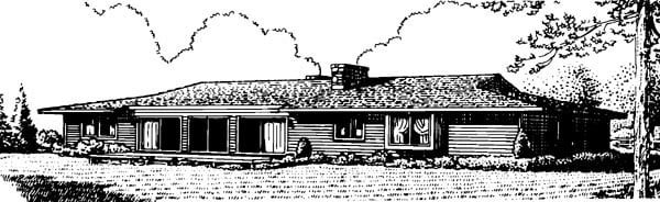 One-Story Ranch Rear Elevation of Plan 57396