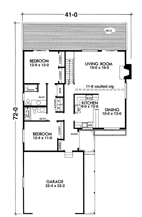 One-Story Ranch Level One of Plan 57400