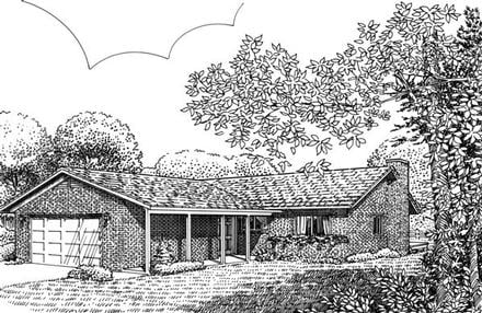 One-Story Ranch Elevation of Plan 57401