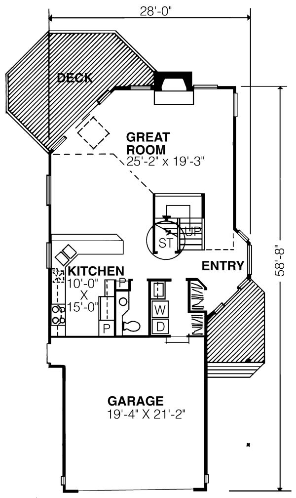 Contemporary Narrow Lot Level One of Plan 57432