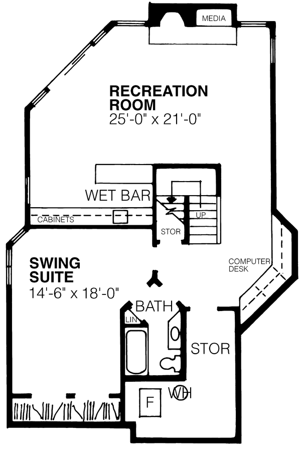 Contemporary Narrow Lot Lower Level of Plan 57433