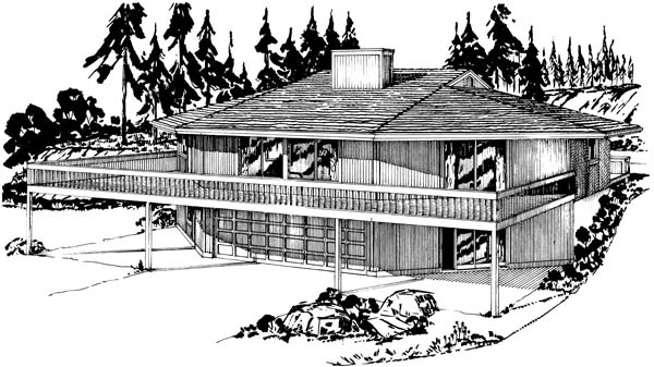 One-Story Rear Elevation of Plan 57441