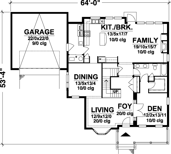 Country Farmhouse Level One of Plan 57456