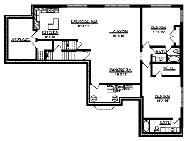 European One-Story Lower Level of Plan 57458
