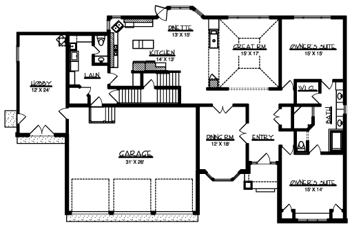 European One-Story Level One of Plan 57458