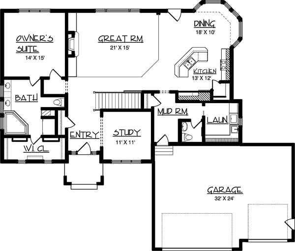 European One-Story Level One of Plan 57460