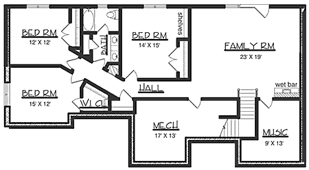 Bungalow Craftsman One-Story Lower Level of Plan 57462