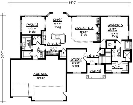 Bungalow Craftsman One-Story Level One of Plan 57462