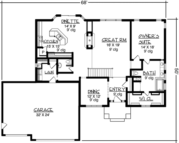European One-Story Level One of Plan 57464