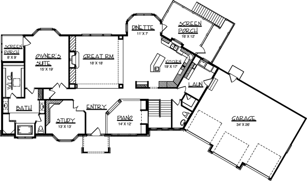 European One-Story Level One of Plan 57465