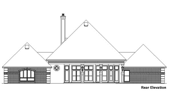 One-Story Rear Elevation of Plan 57471