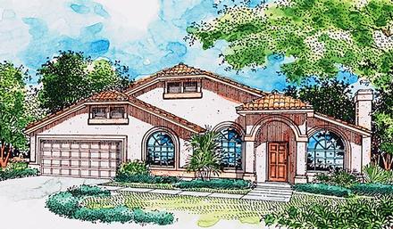 Florida Mediterranean One-Story Southwest Elevation of Plan 57475