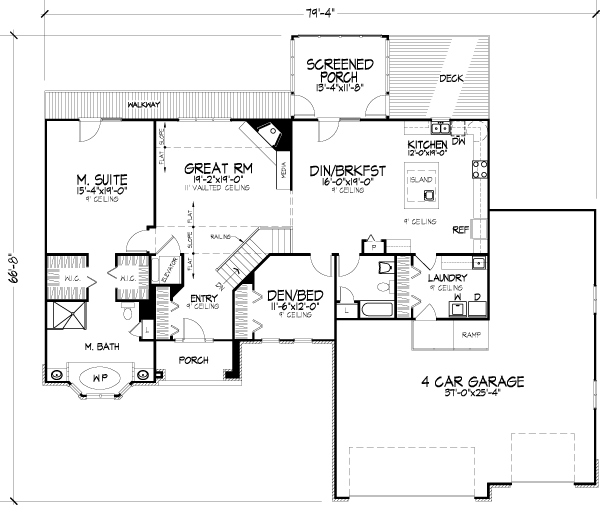 One-Story Ranch Level One of Plan 57483