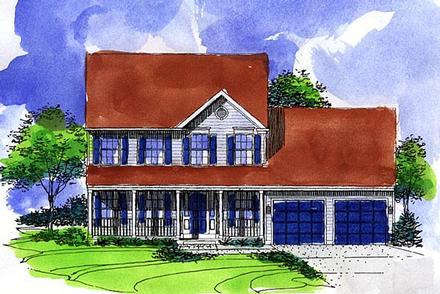 Colonial Country Farmhouse Elevation of Plan 57488