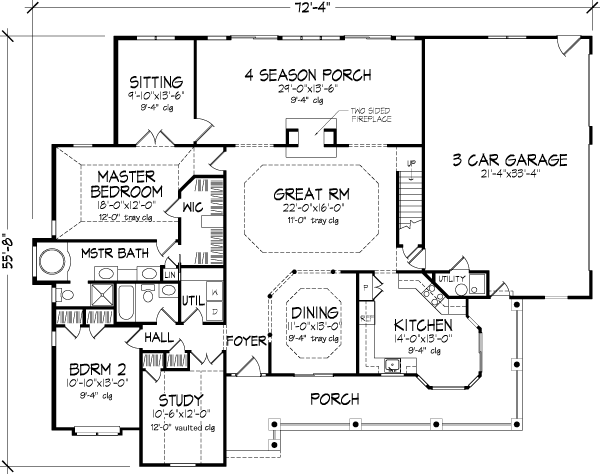 Country One-Story Ranch Level One of Plan 57491