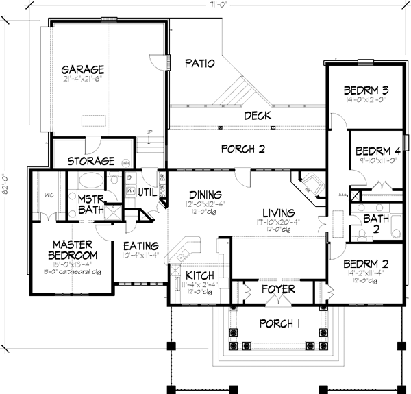 Country European One-Story Level One of Plan 57493