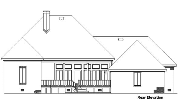 Country European One-Story Rear Elevation of Plan 57493