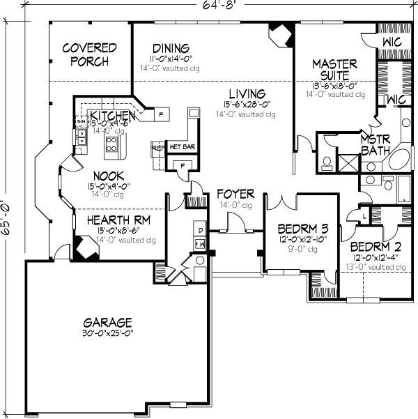 Country One-Story Ranch Level One of Plan 57499