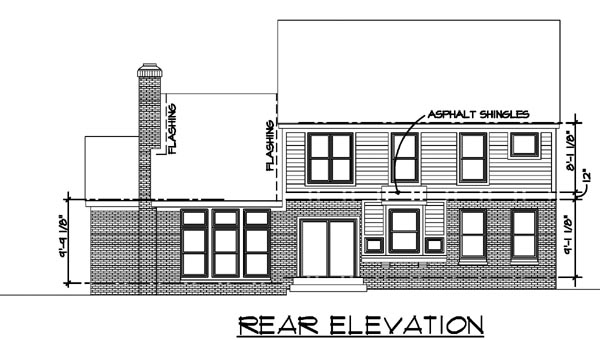 Colonial Rear Elevation of Plan 57516