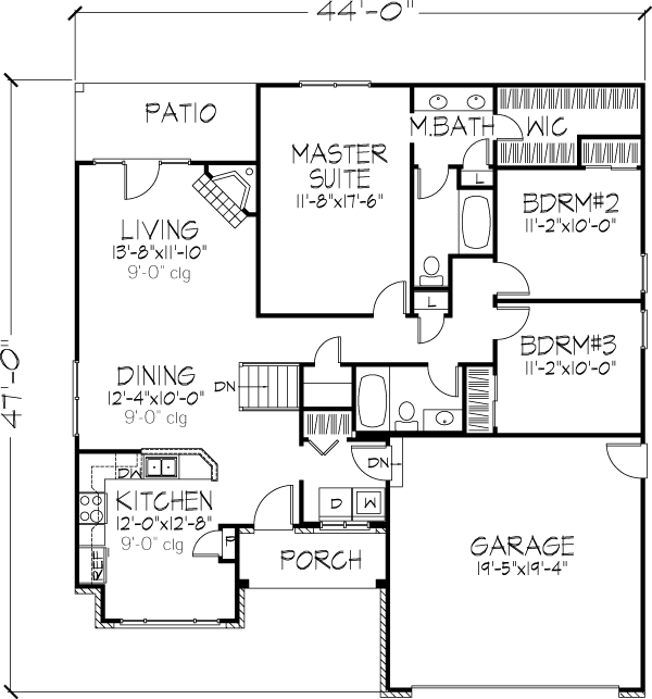 Country One-Story Ranch Level One of Plan 57517