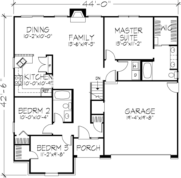One-Story Ranch Level One of Plan 57520