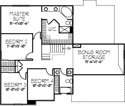 House Plan 57522 Second Level Plan