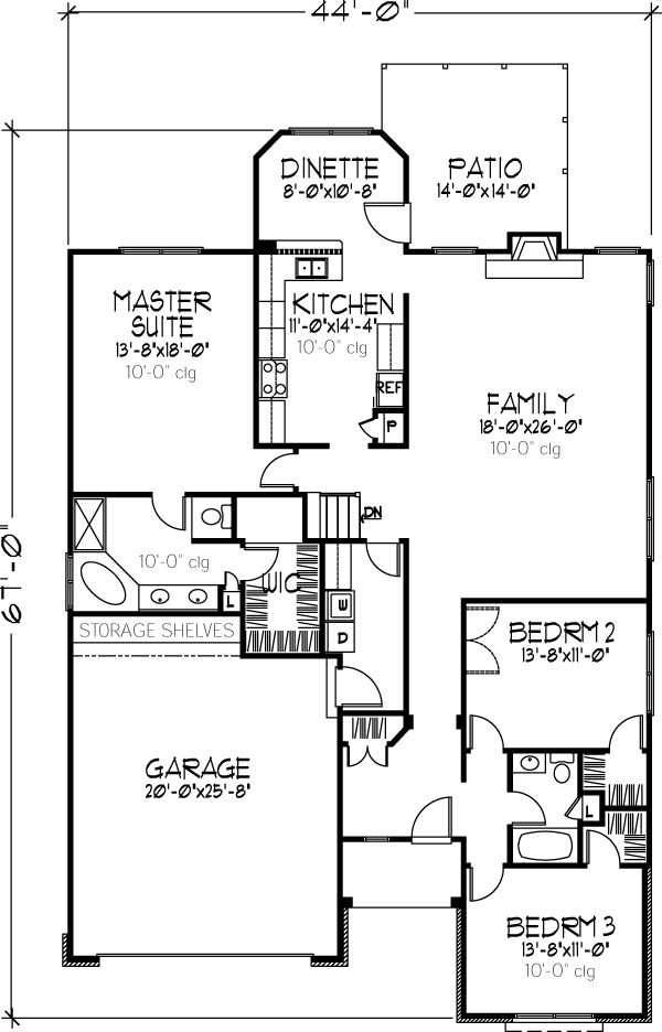 Country One-Story Ranch Level One of Plan 57523