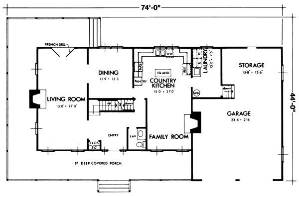 Country Farmhouse Level One of Plan 57529