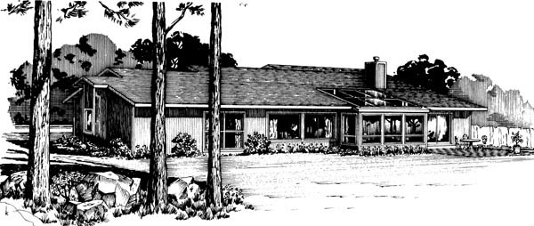 One-Story Rear Elevation of Plan 57534