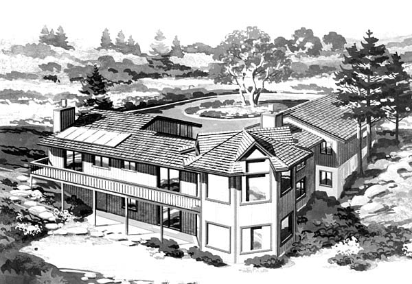 One-Story Rear Elevation of Plan 57537