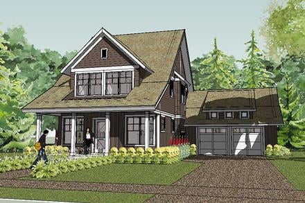 Bungalow Cape Cod Cottage Craftsman Farmhouse Traditional Elevation of Plan 57600