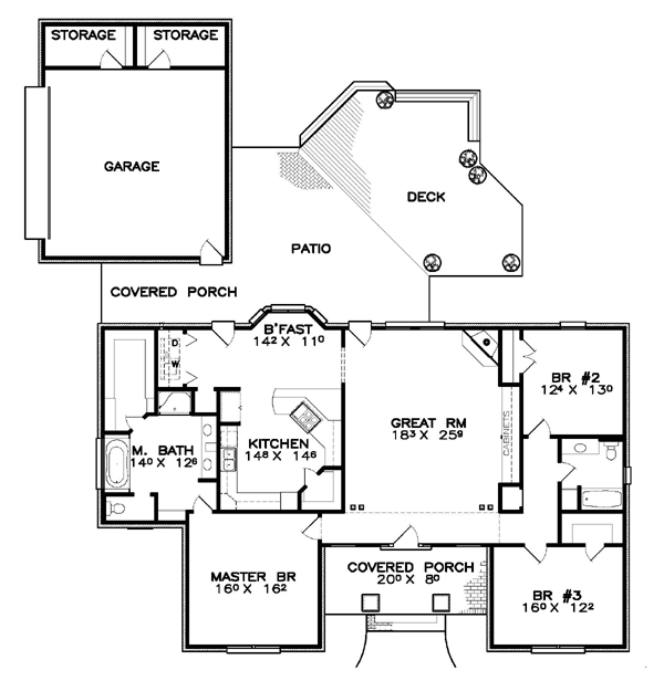 Contemporary Southern Level One of Plan 57734