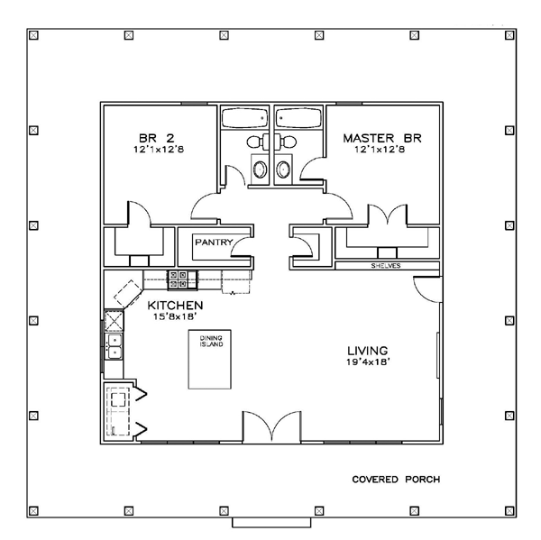 Cottage, Florida, Southern House Plan 57894 with 2 Beds, 2 Baths Level One