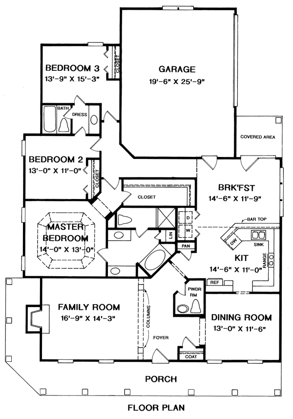 One-Story Traditional Level One of Plan 58053